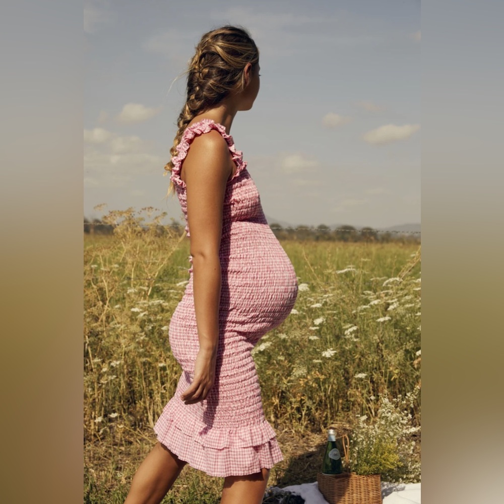 LJC Designs Eva Dress - mini pink gingham maternity dress. One size fits all